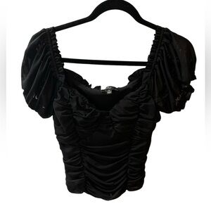 Lulus Black Ruched Puff Sleeve Top